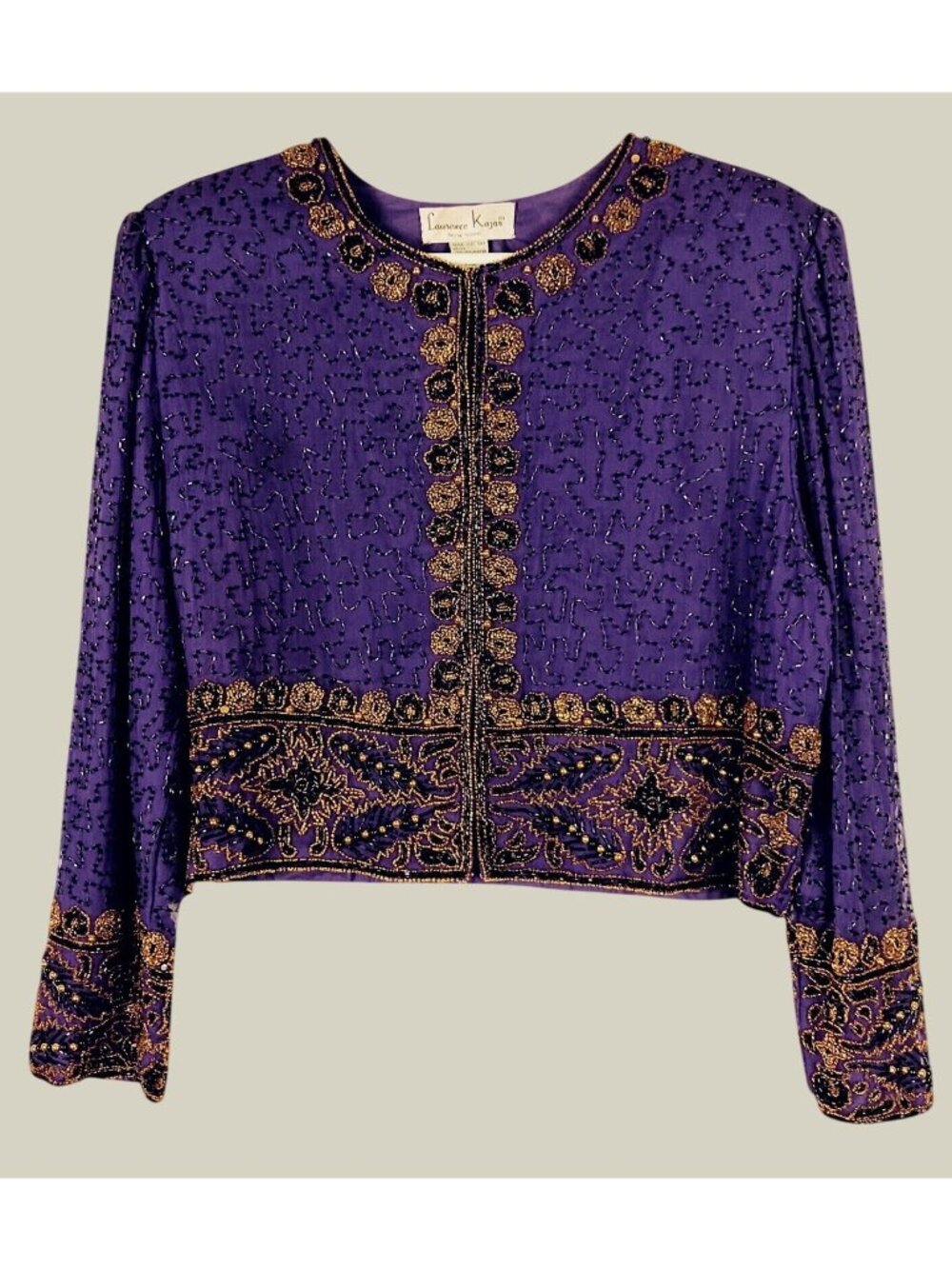 Laurence Kazar Silk Beaded Cropped Jacket Womens PXL Purple Gala Wedding Guest